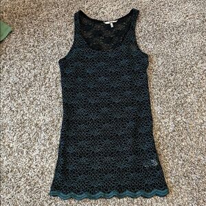 BKE Black Lace Tank with Teal Trim